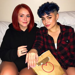 A cozy and intimate scene of two women sitting on a bed