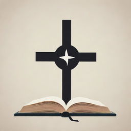 A simple yet meaningful illustration representing religion and philosophy merging. Just a cross, star, or Yin-yang symbol, accompanied by a single book or thoughtful figure.