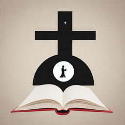 A simple yet meaningful illustration representing religion and philosophy merging. Just a cross, star, or Yin-yang symbol, accompanied by a single book or thoughtful figure.