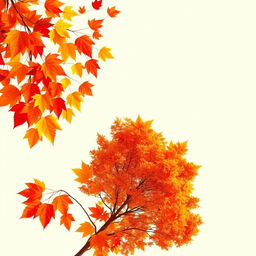 A beautiful light wallpaper design featuring one side adorned with a vibrant display of bright autumn leaves in various shades of red, orange, and yellow