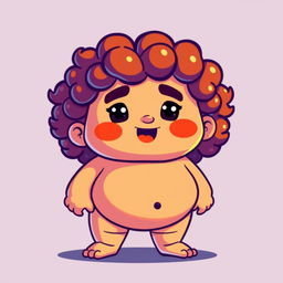 A chubby character with curly hair, designed in vibrant pixel art style, featuring bright and bold colors