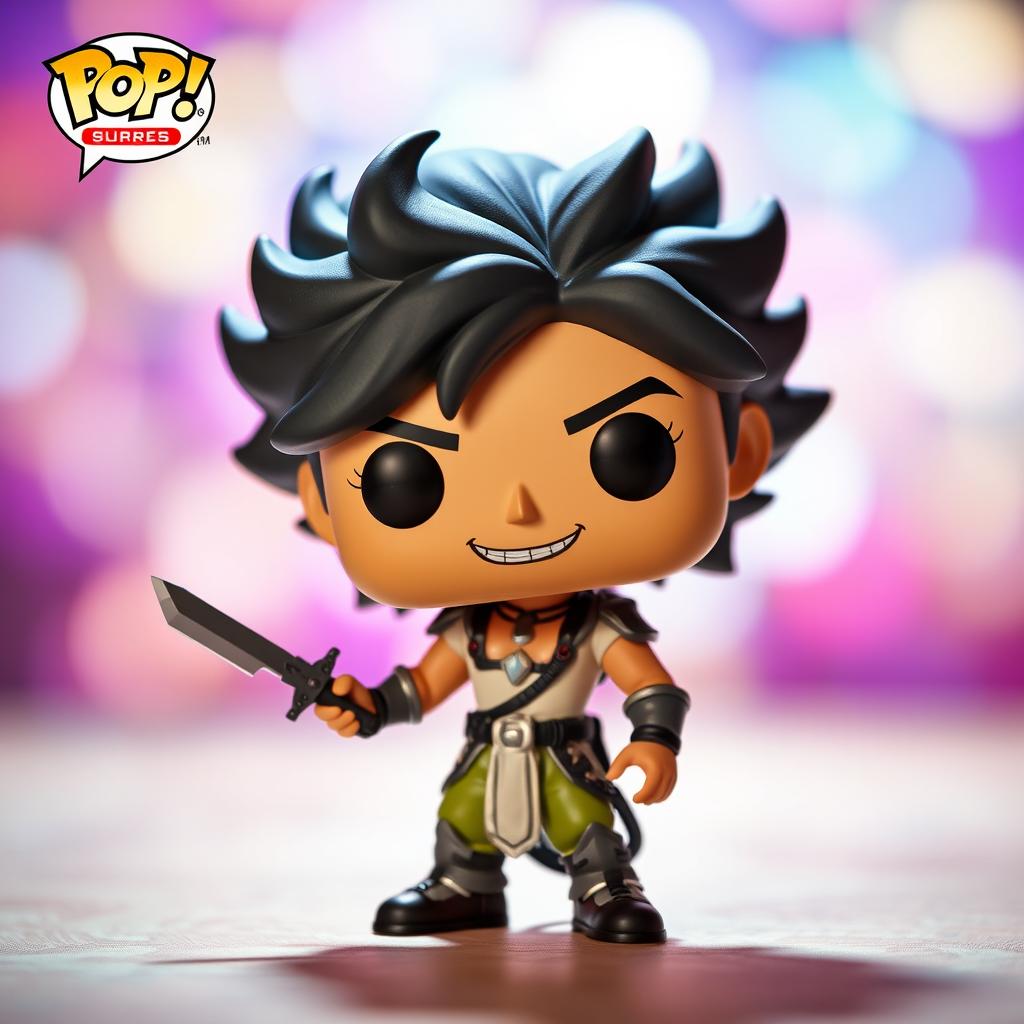 A Funko Pop Astarion figure depicted in a playful and sexy laid-back pose, casually holding a dagger