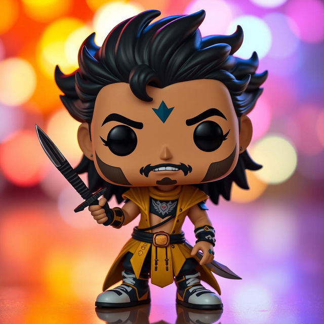 A Funko Pop Astarion figure depicted in a playful and sexy laid-back pose, casually holding a dagger