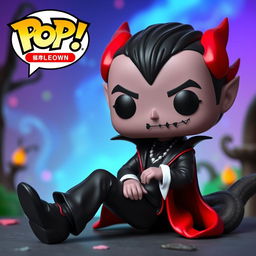 A Funko Pop style Astarion the Vampire figure in a relaxed laid-back pose, casually leaning while holding a dagger in one hand