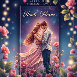 A captivating book cover design featuring a romantic scene between a couple in an enchanting setting