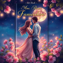 A captivating book cover design featuring a romantic scene between a couple in an enchanting setting