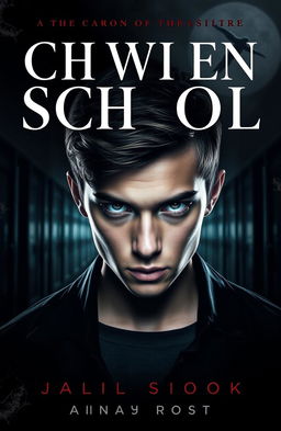 A striking book cover design featuring a young man with sharp, intense eyes, looking directly ahead