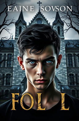 A striking book cover featuring a young man with sharp, intense eyes, gazing directly ahead