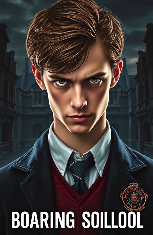 A book cover featuring a young man with sharp, intense brown eyes, staring ahead with a determined expression