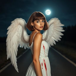 An enchanting cover image depicting a woman with short, Chanel-style brown hair with bangs, slightly tanned skin, and mesmerizing blue eyes