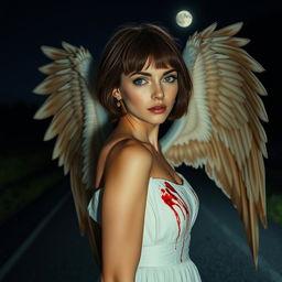 An enchanting cover image depicting a woman with short, Chanel-style brown hair with bangs, slightly tanned skin, and mesmerizing blue eyes