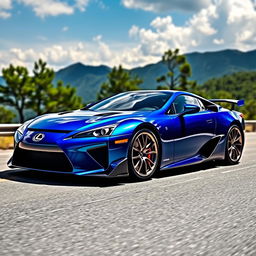 A stunning, elegant sports car inspired by the Lexus LFA, featuring a sleek, aerodynamic body with a striking spoiler