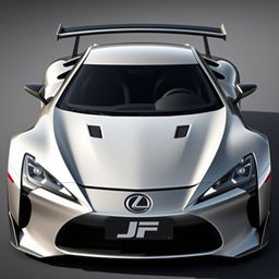 A stunning, futuristic sports car design inspired by the elegant lines of the Lexus LFA, featuring a prominent rear spoiler that adds a dynamic touch