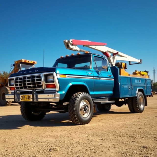 A classic 1979 Ford F-600 truck featured prominently in the foreground, showcasing its rugged 4x4 capabilities