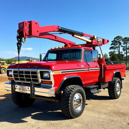 A striking 1979 Ford F-600 truck prominently displayed with its rugged 4x4 design