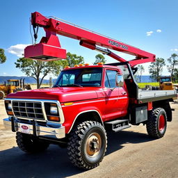 A striking 1979 Ford F-600 truck prominently displayed with its rugged 4x4 design