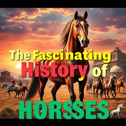 A captivating YouTube thumbnail showcasing a detailed and colorful history of horses