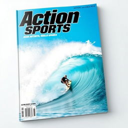 A dynamic and vibrant book cover design featuring a surfer skillfully riding a massive wave under a bold blue sky