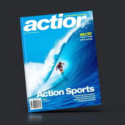 A dynamic and vibrant book cover design featuring a surfer skillfully riding a massive wave under a bold blue sky