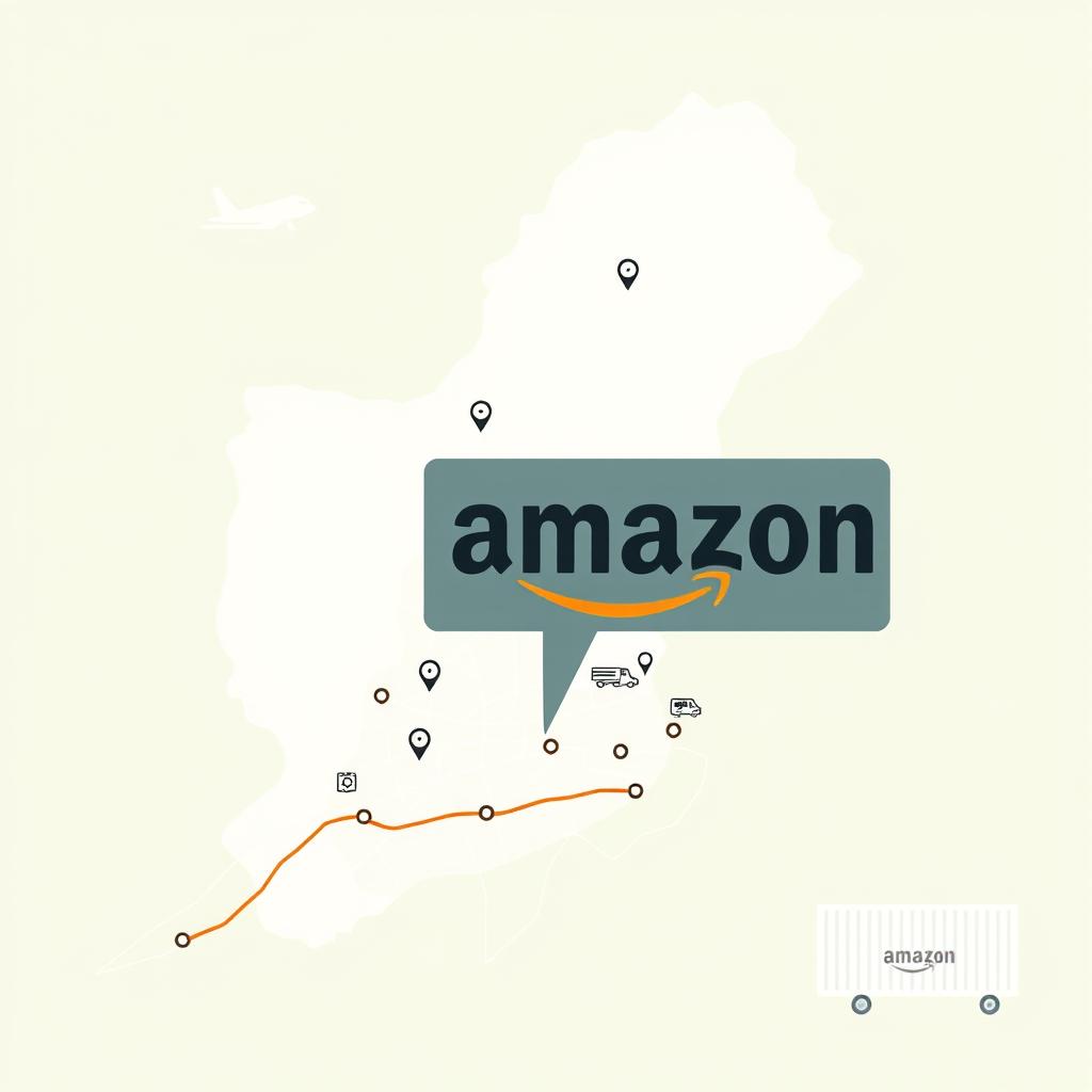 Another minimalist illustration that intertwines the four concepts of logistics, Amazon, the city of Malaga, and minimalism