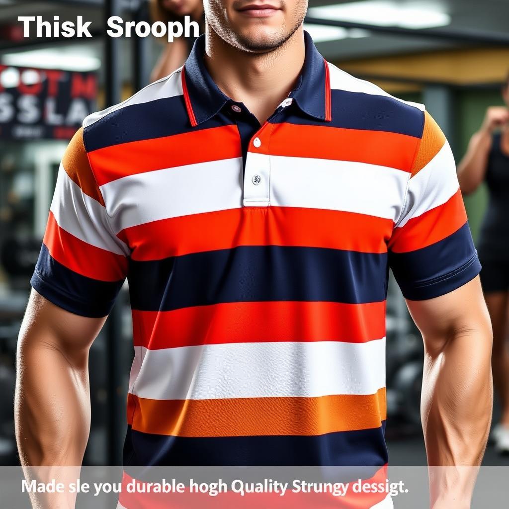 A thick, sporty polo shirt with a collar, designed with bold horizontal stripes