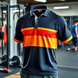 A thick, sporty polo shirt with a collar, designed with bold horizontal stripes