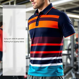 A thick, sporty polo shirt with a collar, designed with bold horizontal stripes