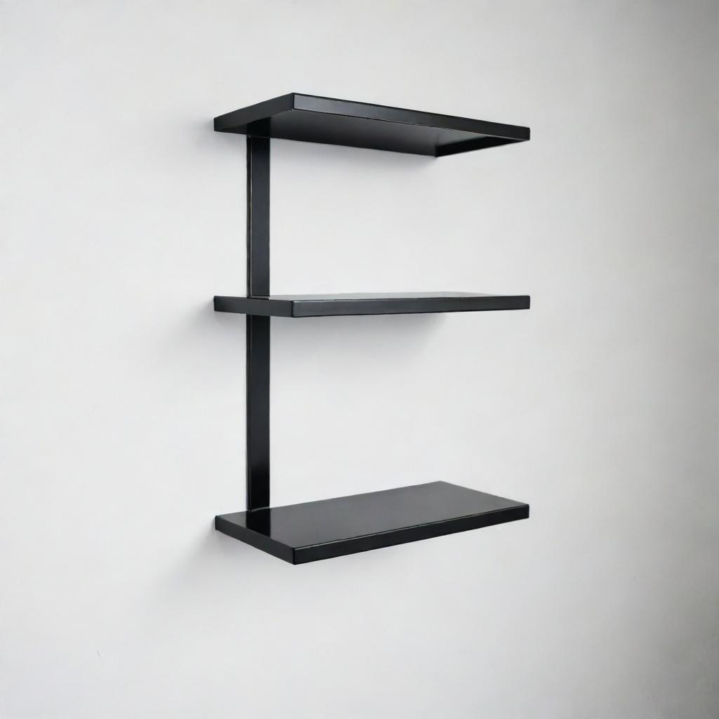 High-quality black stainless steel shelves mounted on a clean, white wall