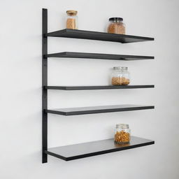 High-quality black stainless steel shelves mounted on a clean, white wall