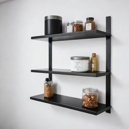 High-quality black stainless steel shelves mounted on a clean, white wall