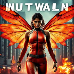 A cinematic superhero action movie poster featuring a 27-year-old Indian woman mutant with extraordinary powers