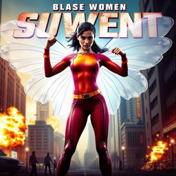 A cinematic superhero action movie poster featuring a 27-year-old Indian woman mutant with extraordinary powers