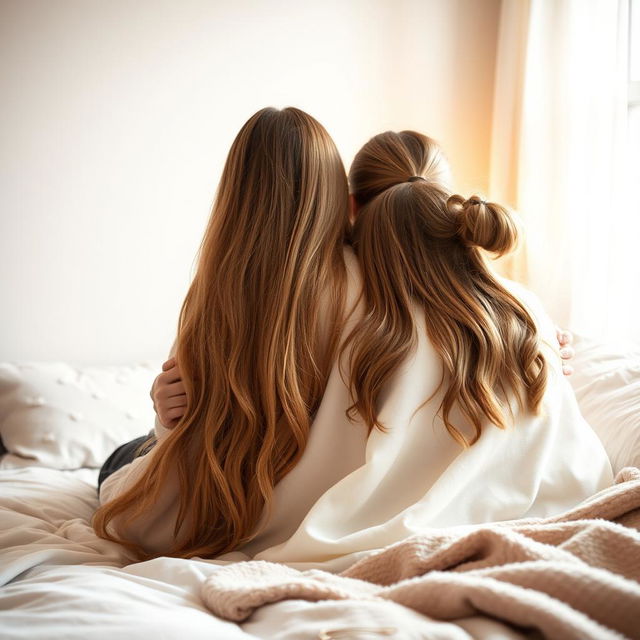 A serene indoor scene featuring a mother with her daughter and son in a cozy room