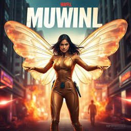 A cinematic superhero action movie poster showcasing a powerful 27-year-old Indian woman mutant