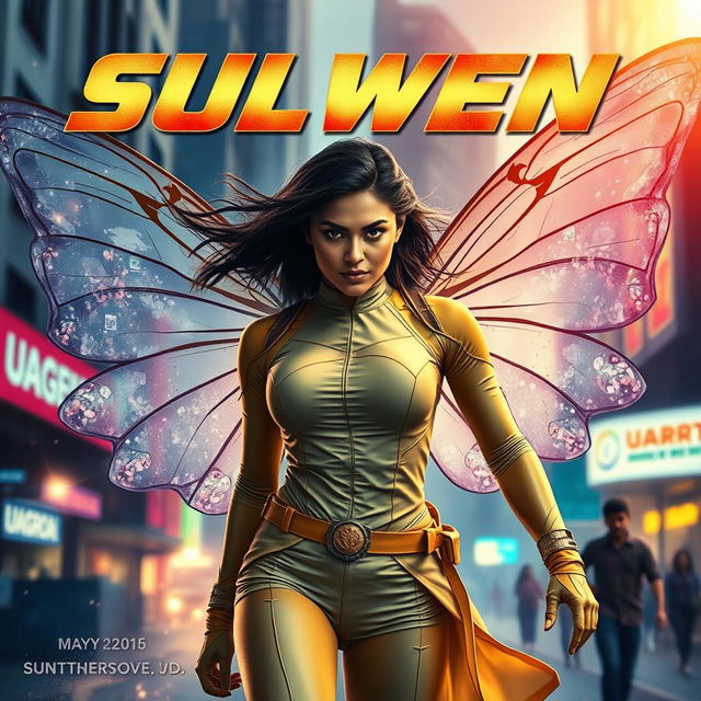 A cinematic superhero action movie poster showcasing a powerful 27-year-old Indian woman mutant