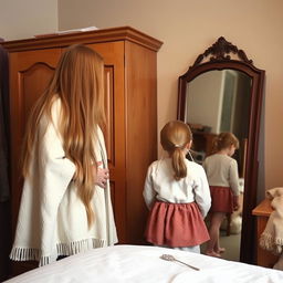 A warm and cozy interior scene of a mother and her daughter and son in a room