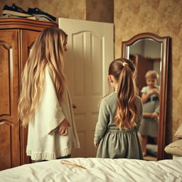 A warm and cozy interior scene of a mother and her daughter and son in a room