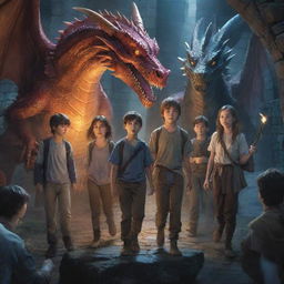 Six teenagers, three boys and three girls, bravely exploring a magical dungeon teeming with an array of mystical dragons.