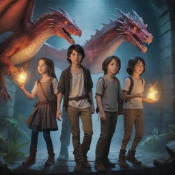 Six teenagers, three boys and three girls, bravely exploring a magical dungeon teeming with an array of mystical dragons.