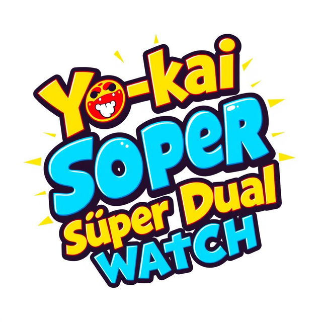 A vibrant and eye-catching logo design featuring the words 'Yo-kai Súper Dual Watch'