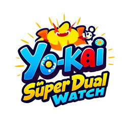 A vibrant and eye-catching logo design featuring the words 'Yo-kai Súper Dual Watch'