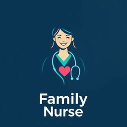 A modern and professional logo design for a family nurse, featuring a stylized image of a caring nurse with a stethoscope around their neck