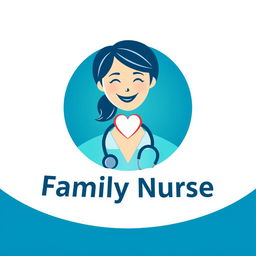 A modern and professional logo design for a family nurse, featuring a stylized image of a caring nurse with a stethoscope around their neck