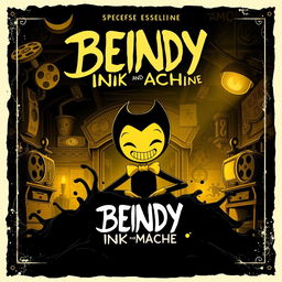 A captivating movie poster for 'Bendy and the Ink Machine', featuring Bendy, a vintage cartoon character with a mischievous grin, emerging from a thick, dark ink