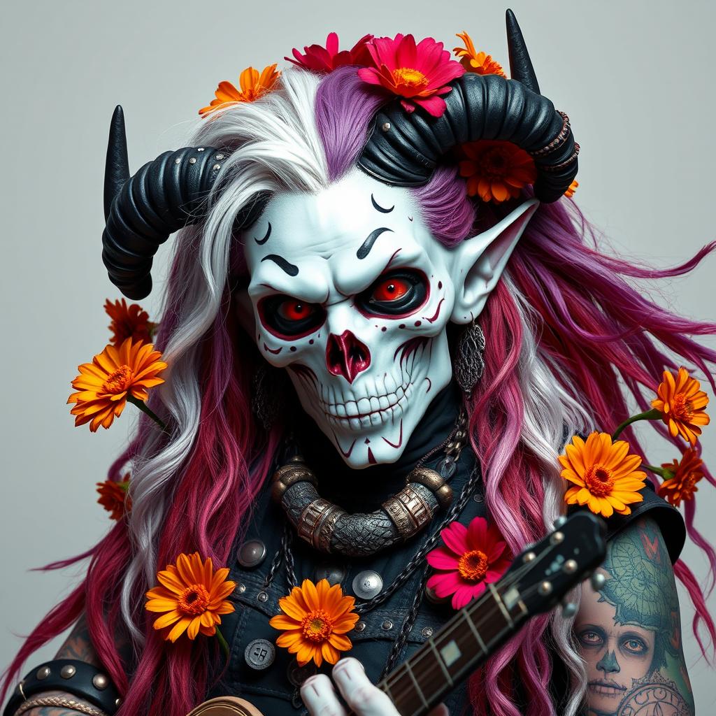 Create an image of an undead albino bard Tiefling