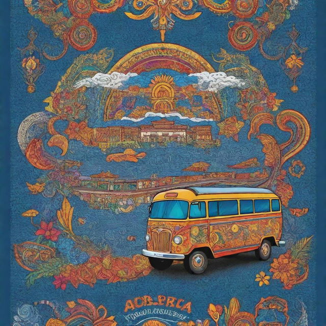 Create a doodle-style poster reflecting traditional Filipino arts, incorporating elements such as indigenous textiles, Jeepneys, Filipino traditional dance, and Baybayin script.