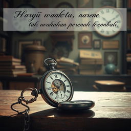 An evocative scene depicting an antique pocket watch resting on an old wooden desk, its intricate gears visible, symbolizing the passage of time