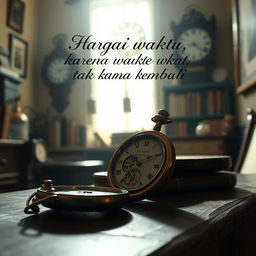 An evocative scene depicting an antique pocket watch resting on an old wooden desk, its intricate gears visible, symbolizing the passage of time