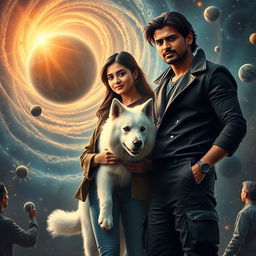 An action fantasy dark magical film poster showcasing a 27-year-old Indian man with a dark complexion, embodying magical powers linked to the solar system