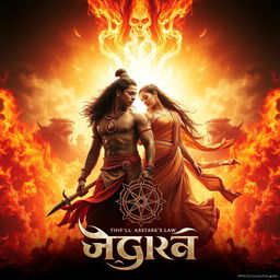 An epic cinematic fantasy action film poster showcasing a love story between an Indian Asura and the daughter of the Agni God